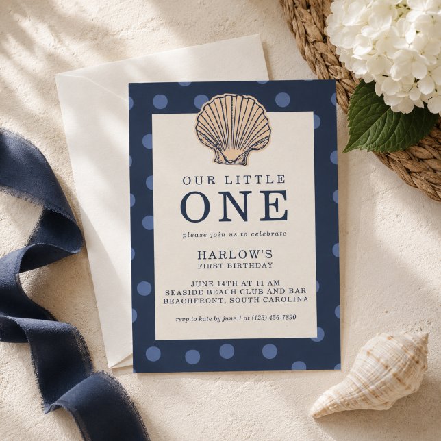 Invitation de premier anniversaire coquillage côti (Preppy Coastal Shell First Birthday Invitation
)