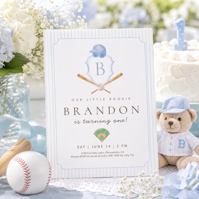 Invitation de premier anniversaire de baseball ble (Créateur téléchargé)