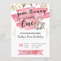 Invitation de premier anniversaire de Bunny Pink