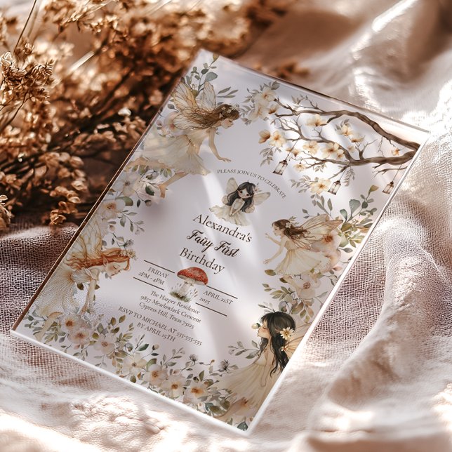 Invitation de premier anniversaire de fée florale  (Créateur téléchargé)