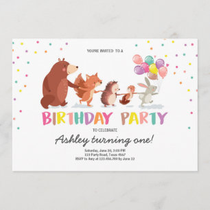 Invitation de premier anniversaire de forêt Animau