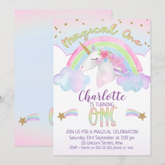 Invitation de premier anniversaire de l'Arc-en-cie (Devant / Derrière)