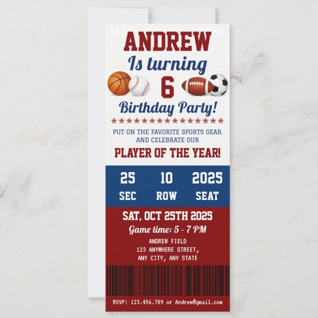 Invitation de premier anniversaire de sport de tou (Devant)