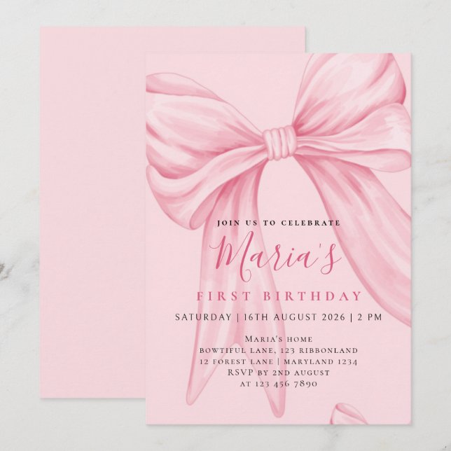 Invitation de premier anniversaire élégante à l'aq (Devant / Derrière)