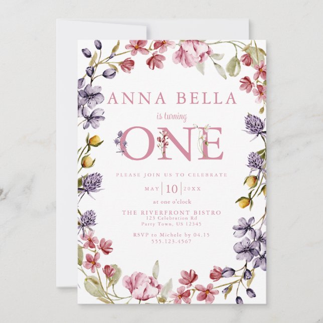Invitation de premier anniversaire floral (Devant)