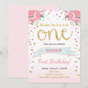 Invitation de premier anniversaire floral Fille Ro
