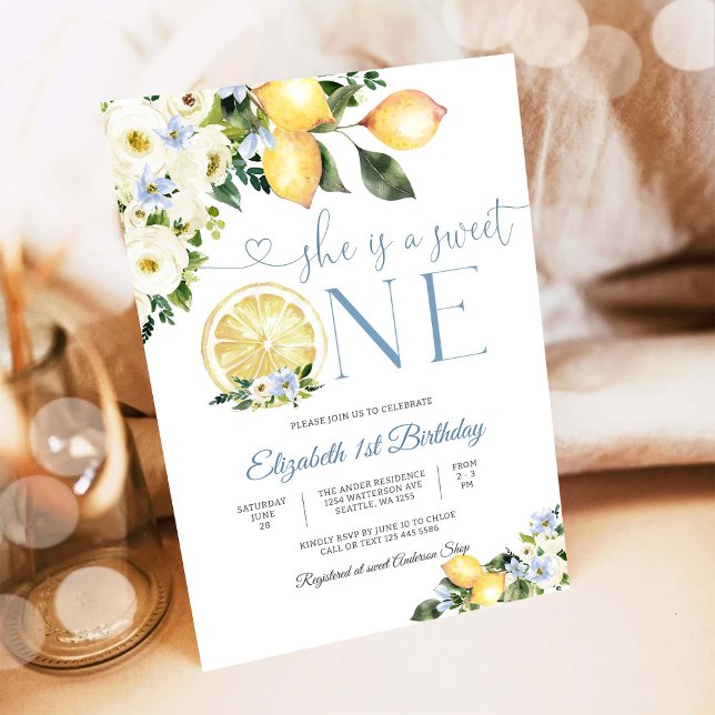 Invitation de premier anniversaire florale au citr (Créateur téléchargé)