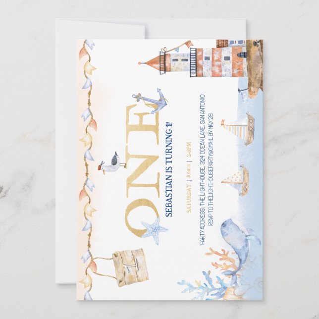 Invitation de premier anniversaire nautique (Devant)