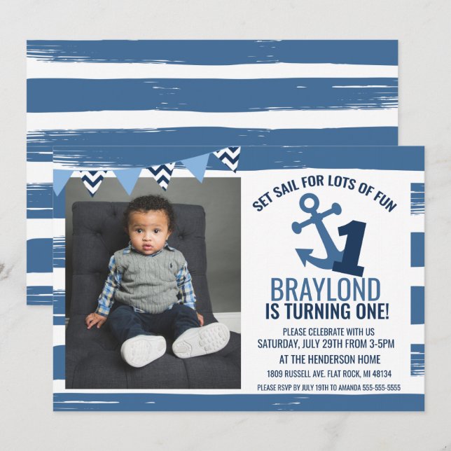 Invitation de premier anniversaire nautique (Devant / Derrière)