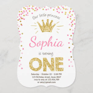Invitation de premier anniversaire Princesse Gold 
