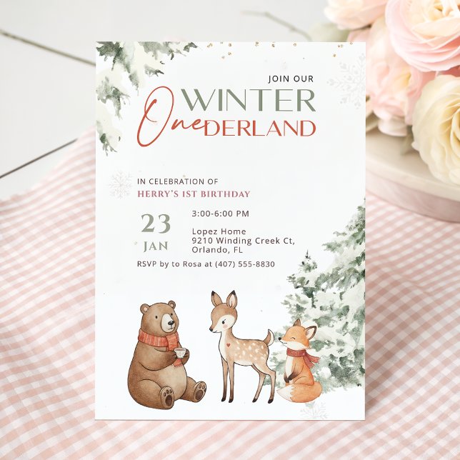 Invitation de premier anniversaire Watercolor Anim (Créateur téléchargé)