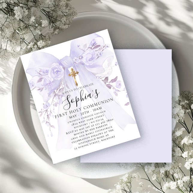 Invitation de première communion à ruban violet BU (Créateur téléchargé)