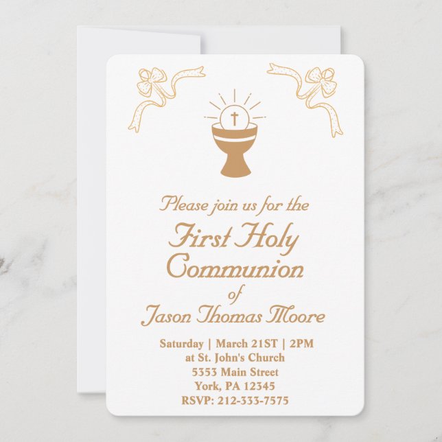 Invitation de première communion au calice d'or (Devant)