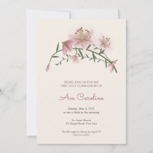 Invitation de première communion au lys rose coqui