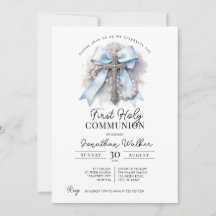 Invitation de première communion au ruban bleu et