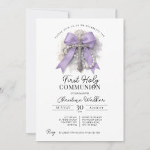 Invitation de première communion au ruban violet