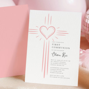 Invitation de Première Communion avec Croix de Cœu