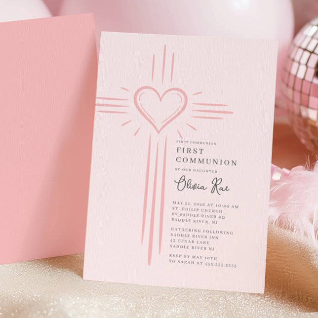 Invitation de Première Communion avec croix et cœu (Créateur téléchargé)
