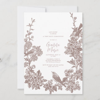 Invitation de première communion botanique vintage