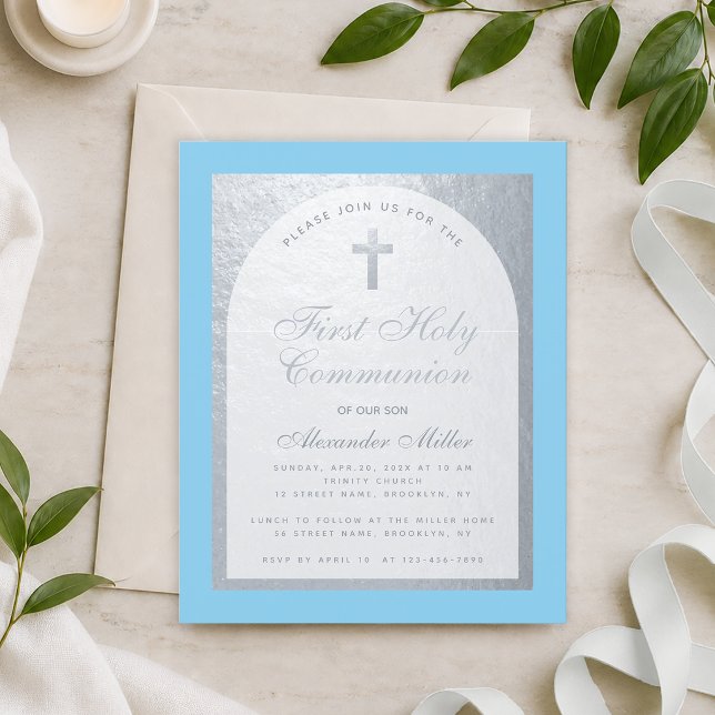 Invitation de première communion Budget Boy gris a (Créateur téléchargé)