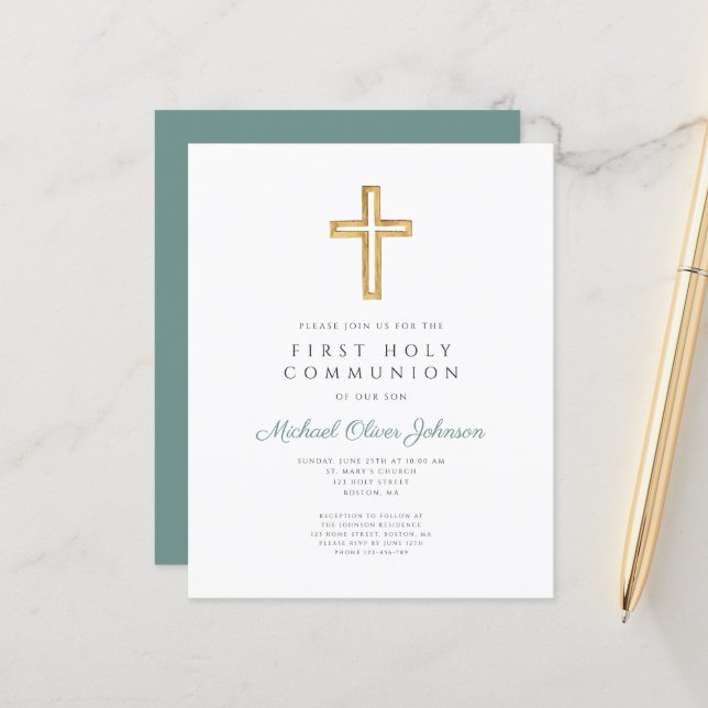 Invitation de première communion de garçon religie (Devant/Arrière en situation)
