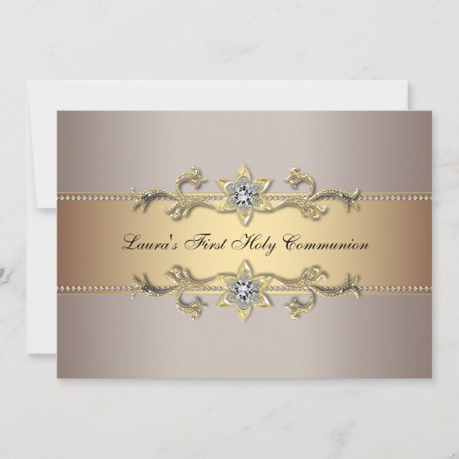Invitation de première communion dorée pour filles (Devant)
