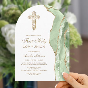 Invitation de première communion en agate vert sau