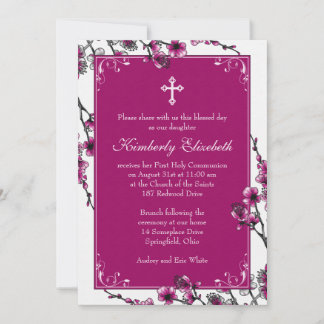 Invitation de première communion en fleurs de ceri