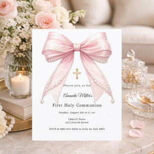 Invitation de première communion fille avec ruban