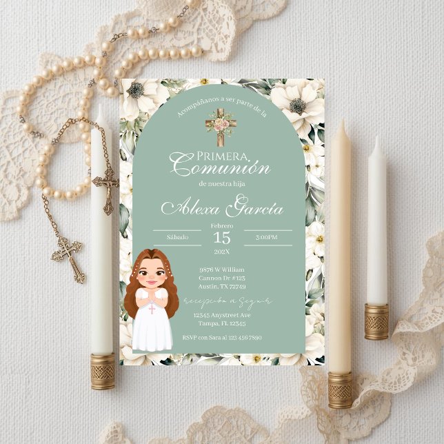Invitation de première communion florale verte (Créateur téléchargé)