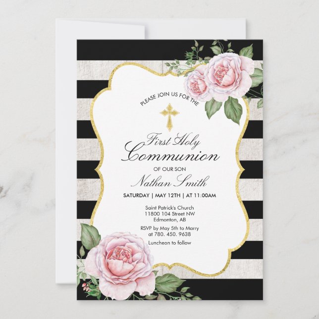 Invitation de première communion garçon | Or (Devant)