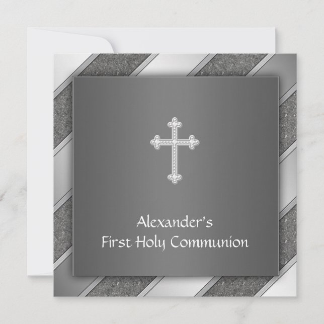 Invitation de première communion garçon rayure arg (Devant)