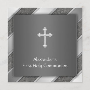 Invitation de première communion garçon rayure arg