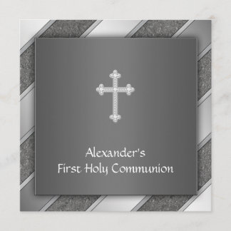 Invitation de première communion garçon rayure arg