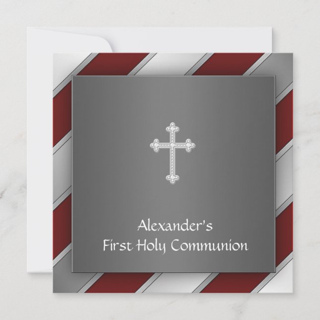 Invitation de première communion garçon rayure arg (Devant)