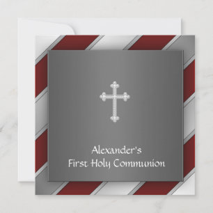 Invitation de première communion garçon rayure arg