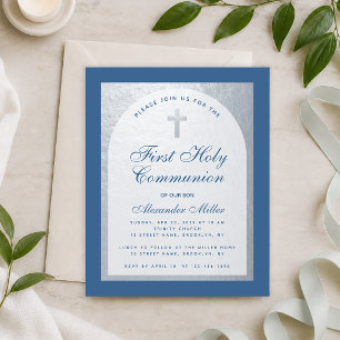 Invitation de première communion pour garçon bleu 