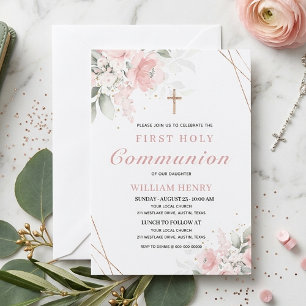 Invitation de première communion rose