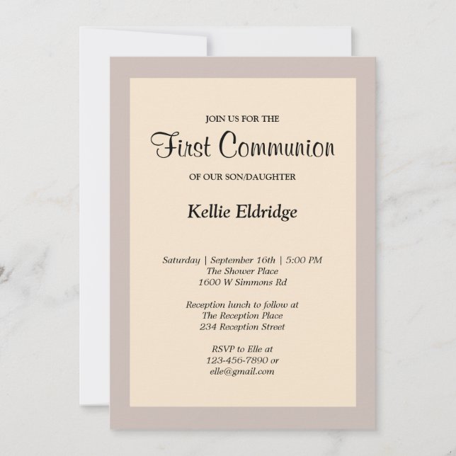 Invitation de première communion simple encadrée c (Devant)