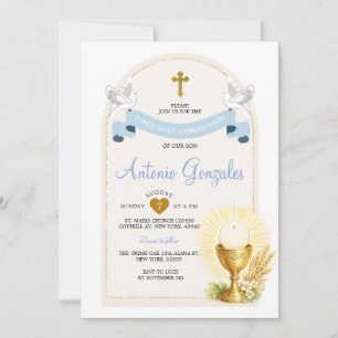 Invitation de Première Sainte Communion Bleue