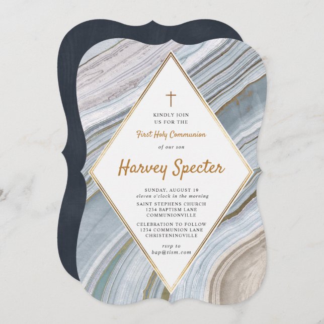 Invitation de Première Sainte Communion en Marbre  (Devant / Derrière)