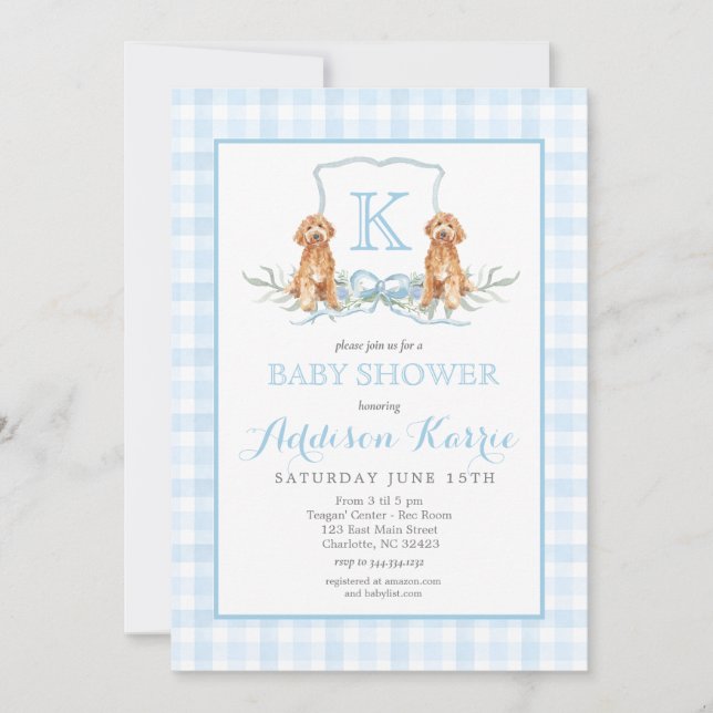 Invitation de Preppy Dog En vichy Crest Baby showe (Devant)