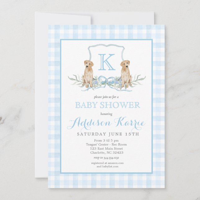 Invitation de Preppy Dog En vichy Crest Baby showe (Devant)