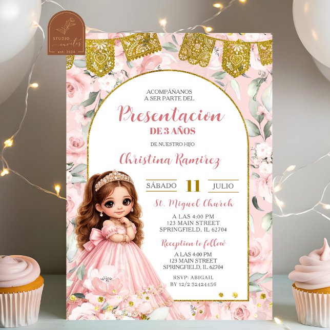 Invitation de présentation de fille florale rose p (Créateur téléchargé)