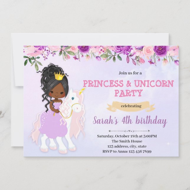 Invitation de princesse à thème mauve (Devant)