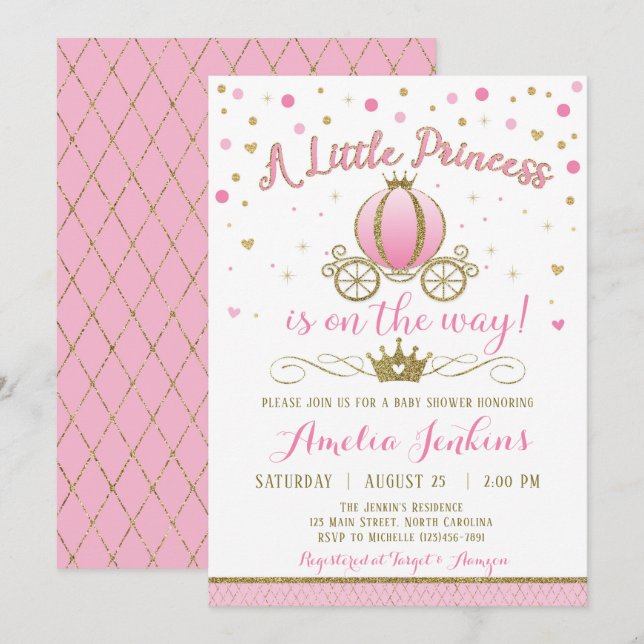Invitation de princesse baby shower (Devant / Derrière)