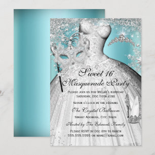 Invitation de Princesse Masquerade Sweet 16 Bleu A