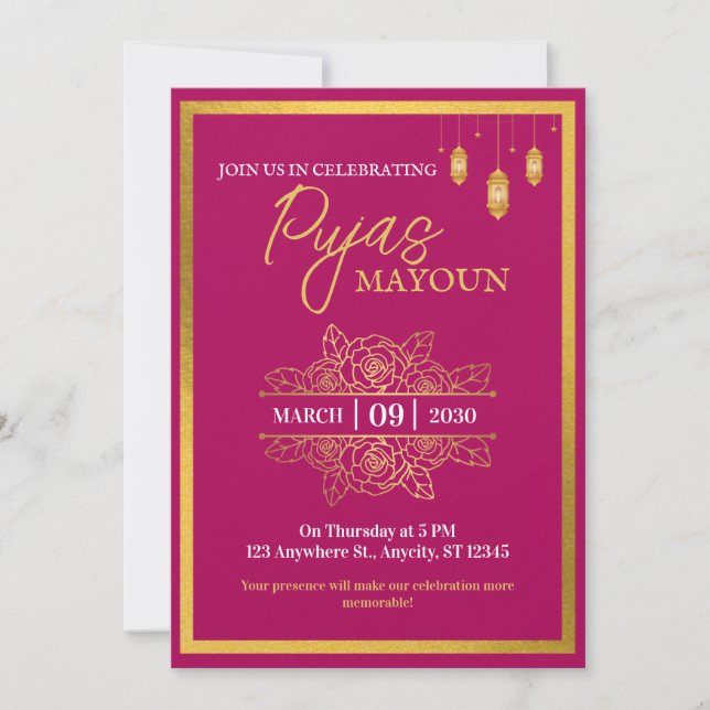 Invitation de Puja Mayoun Marron et Or (Devant)