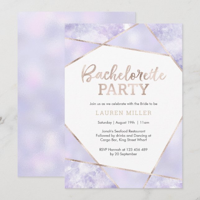Invitation de Purple and Gold Bachelorette Party (Devant / Derrière)