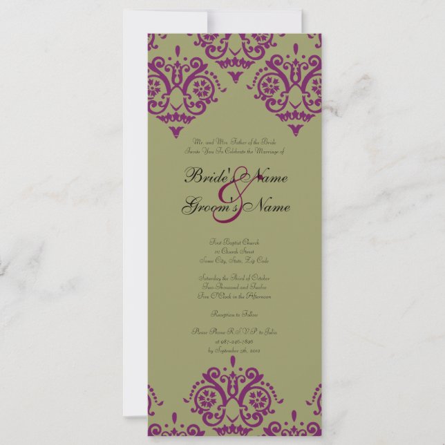 Invitation de Purple and Green Mariage damassé (Devant)
